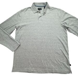 Ted Baker Polo Shirt Mens Large Gray Popcorn Stripe Long Sleeve Knit Top